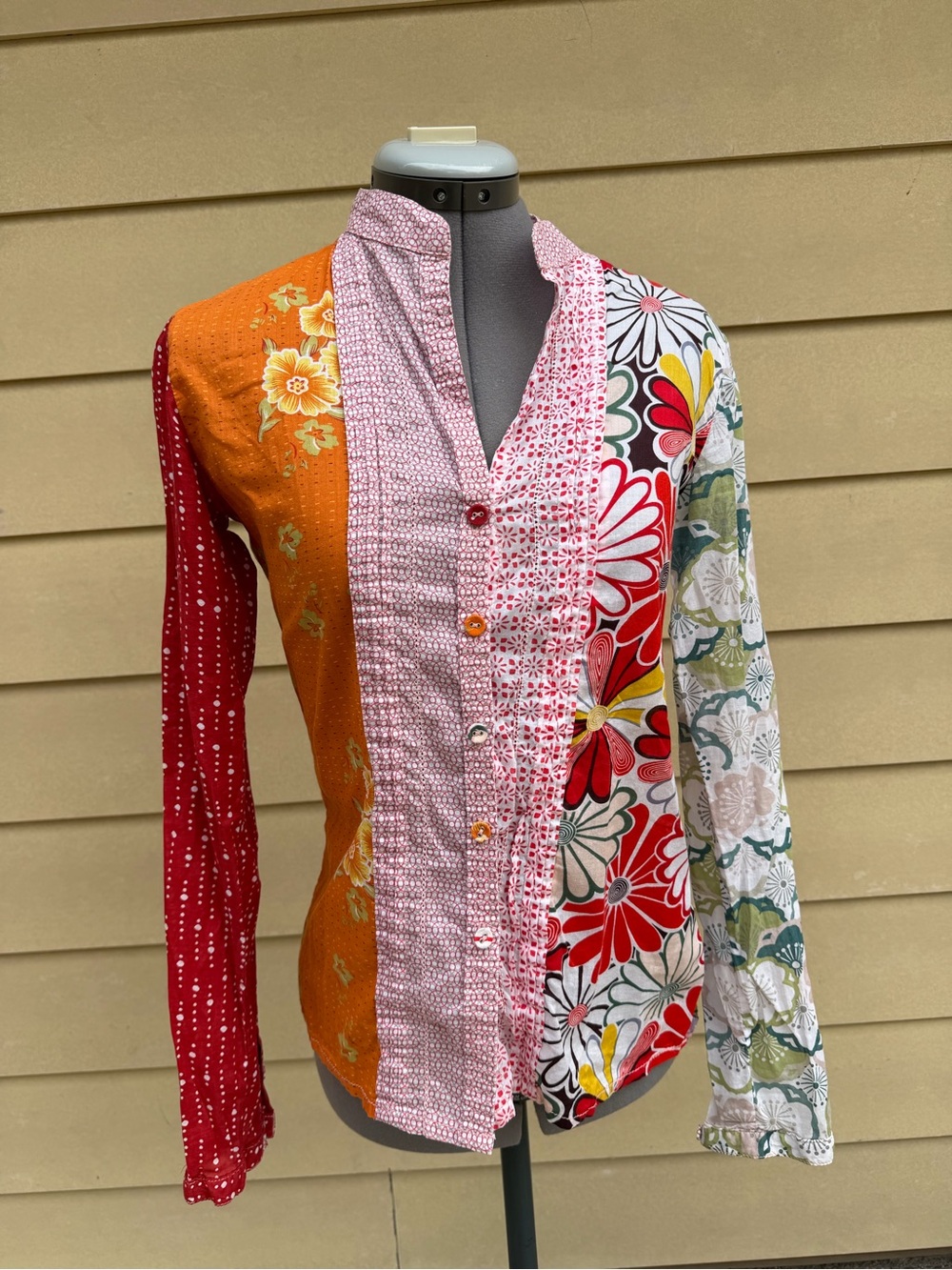 Patchwork Floral Button-Up Shirt - Multicolor